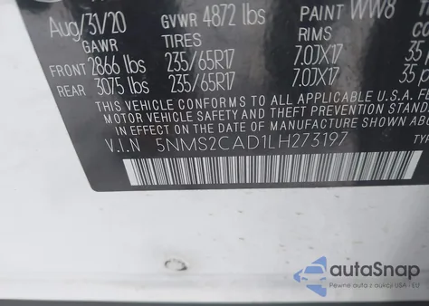 2020 Hyundai Santa Fe Se из США, поврежденный, VIN 5NMS2CAD1LH273197